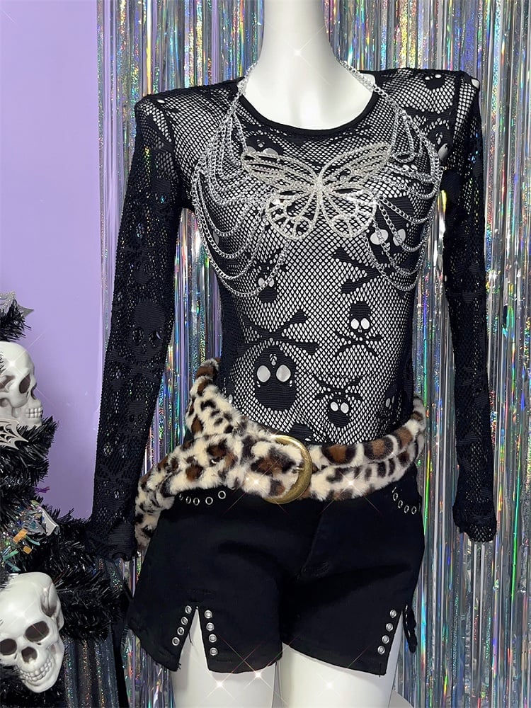Ceinture à boucle en peluche léopard marron Gyaru