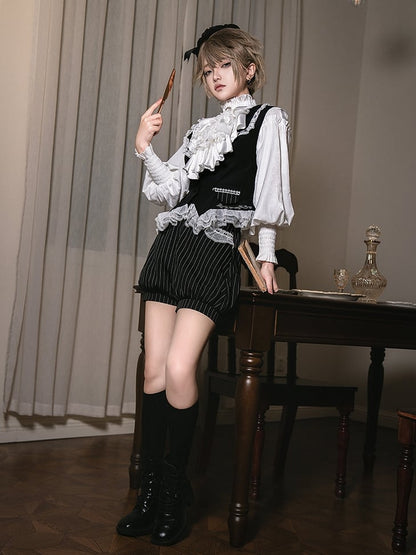 White Cross Lace Hemline Black Ouji Lolita Waistcoat