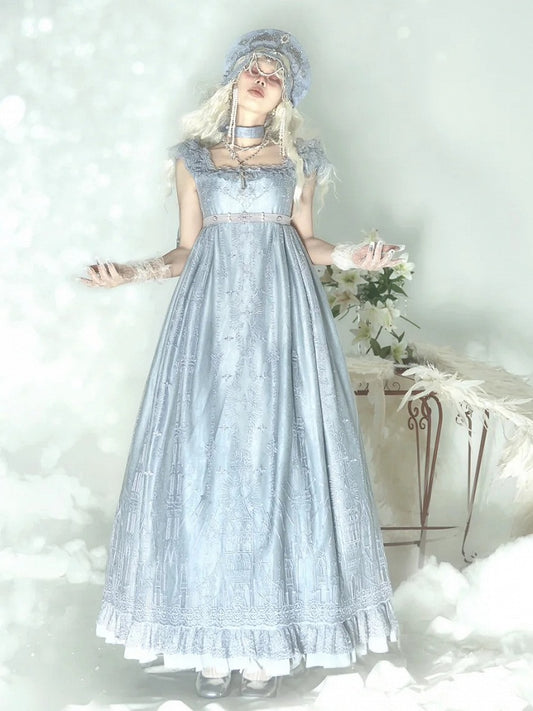 Robe taille empire cathédrale grise style gothique Lolita JSK