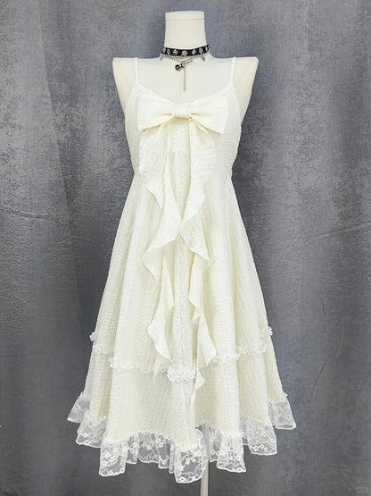 Big Bow Neckline Lace Skirt Apricot Cami Dress Trim Bubble