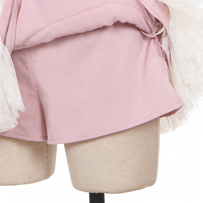 Beige Tulle Balletcore Self-tie Tiered Skirt Bow with