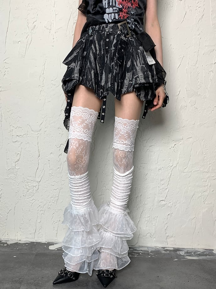 Stockings Bittersweet Floral Over-knee White Pattern