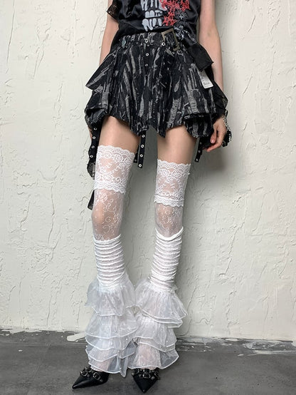 Stockings Bittersweet Floral Over-knee White Pattern