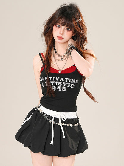 Cami Detail Black Glamorous Top Bittersweet Print Letter Bowknot