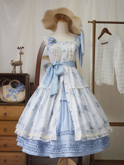 Blue Elastic Waist Tea Length Lolita Underskirt