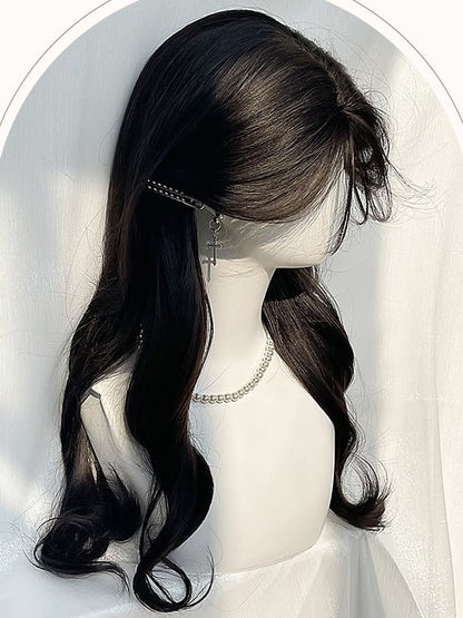 Black Long Wavy Synthetic Wig With Bangs