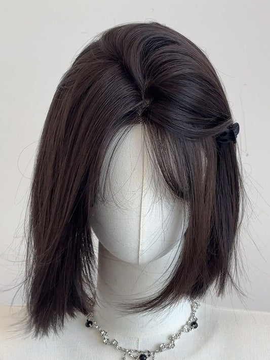 Black Tea Short Straight Synthetic Wig With Bangs