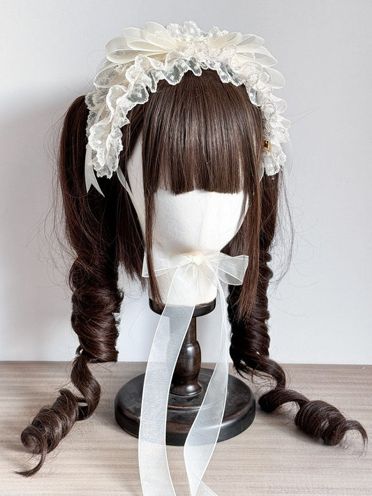 Hairband White and Double Lace Layered Bowknot Lolita Veil