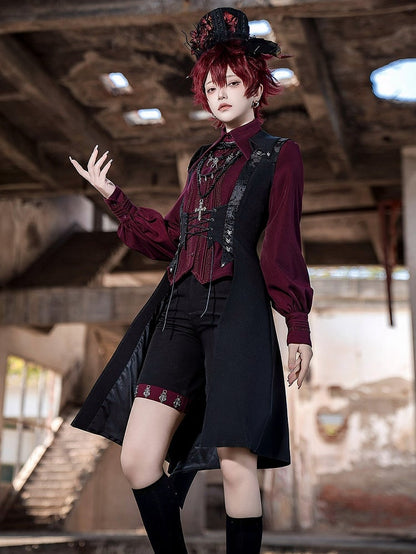Red Withered Floral Black Ouji Fashion Top Hat