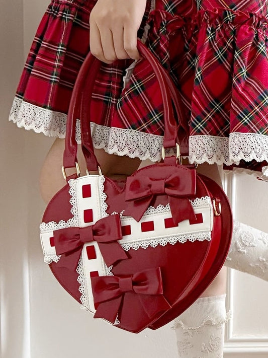 Lolita-style Cross Linear Details Bowknot with and Hand Design Abstract Red Bag Heart-shaped