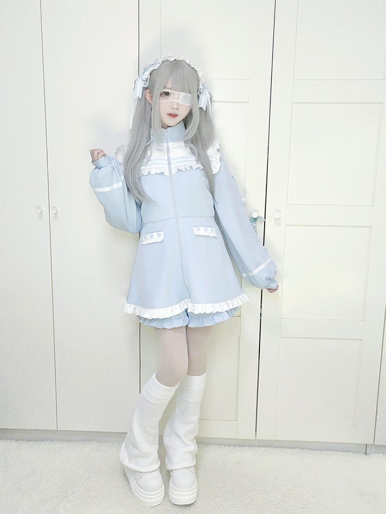 Light Blue Crisscross Lace Trim Jirai Kei Hairband