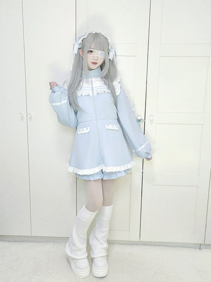 Light Blue Crisscross Lace Trim Jirai Kei Hairband