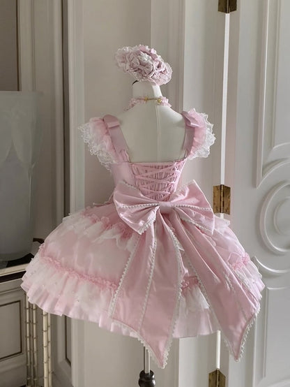 Akzente Prinzessin Details Schleife Kleid Lolita und Perle Rosa Süß