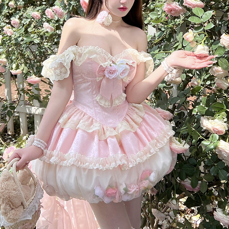 Kei Pink Fairy Bubble Corset Dress Floral Decorations Bodice