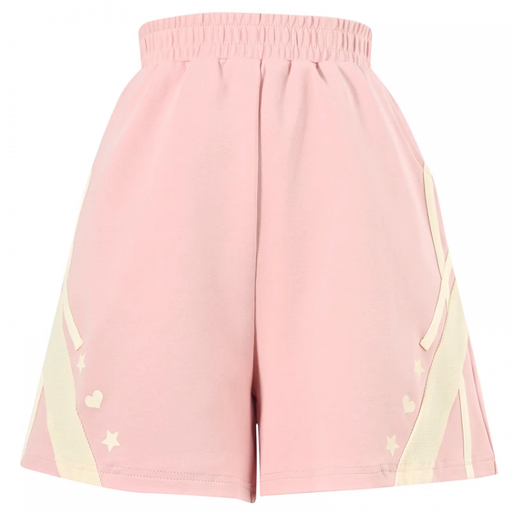 Pink Elastic Waist Loose Shorts