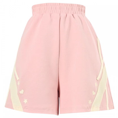Pink Elastic Waist Loose Shorts
