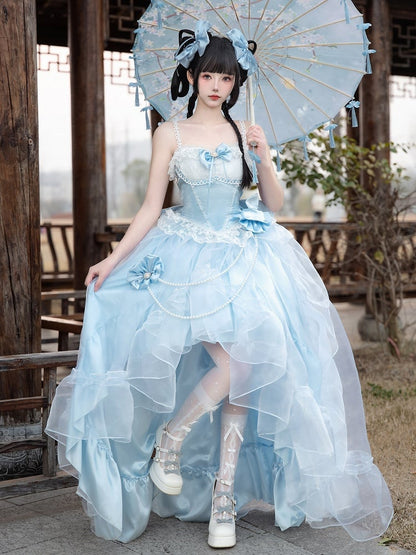 Sizes Flounce Blue High-low Princess Available Top Waist Lolita Boned + Skirt Cascading Plus
