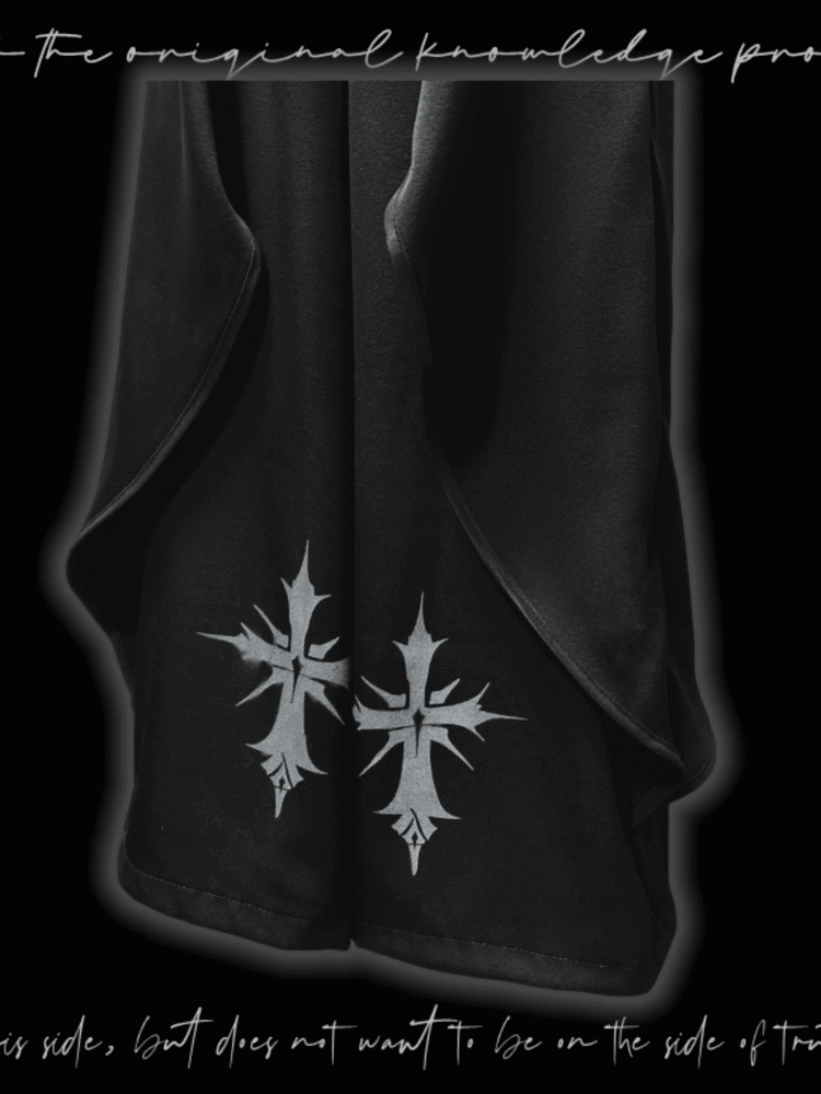 Hem Black Cross Print Wide-Leg Pants Asymmetrical