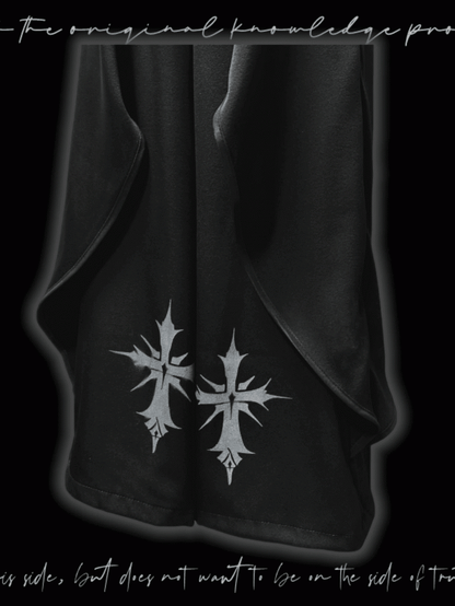 Hem Black Cross Print Wide-Leg Pants Asymmetrical