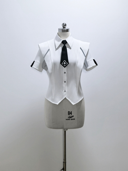 Cyberpunk Wide Shoulder Shirt with Cross Embroidery Tie