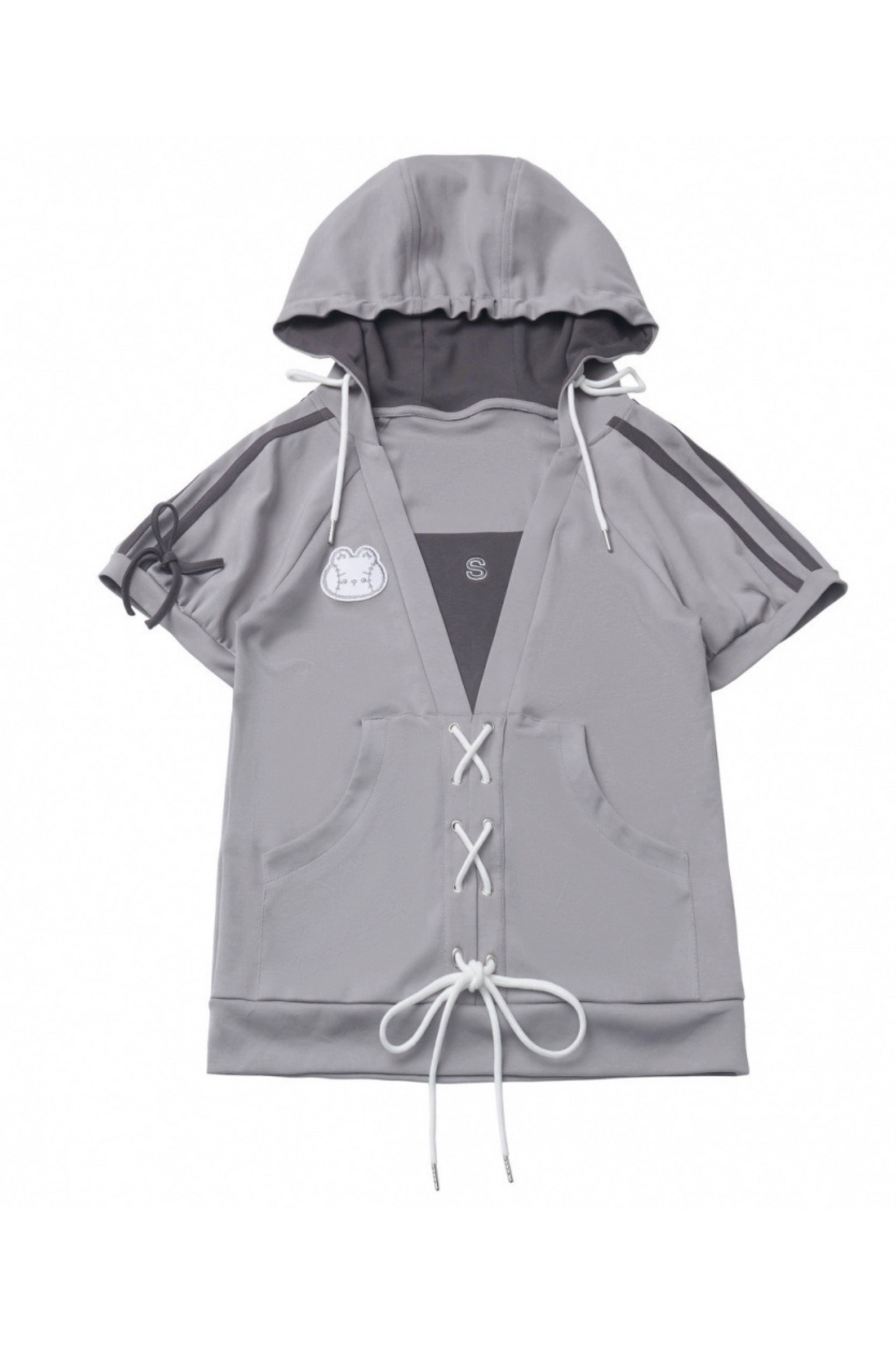 hooded skirt Lace-up top + loose t-shirt balloon