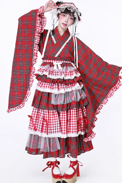 Retro Check Kimono-style Top