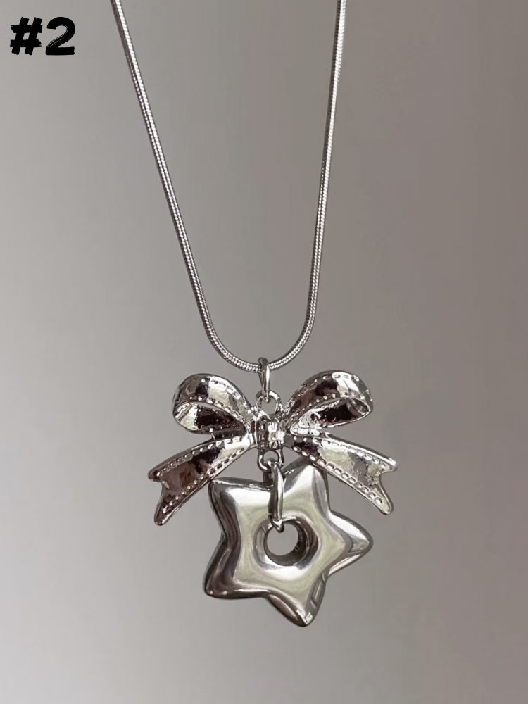 Silver Bow Pendant Necklace