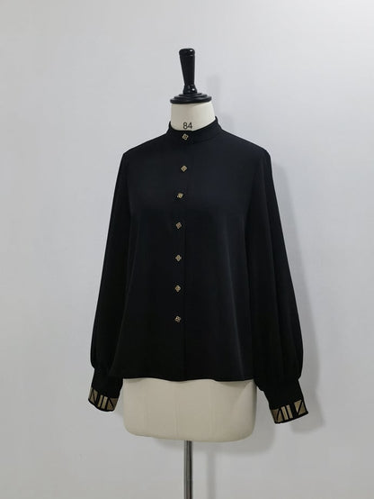 Long Embroidery Shirt Style Black Cuffs Gold Lolita Ouji Sleeves with Egyptian