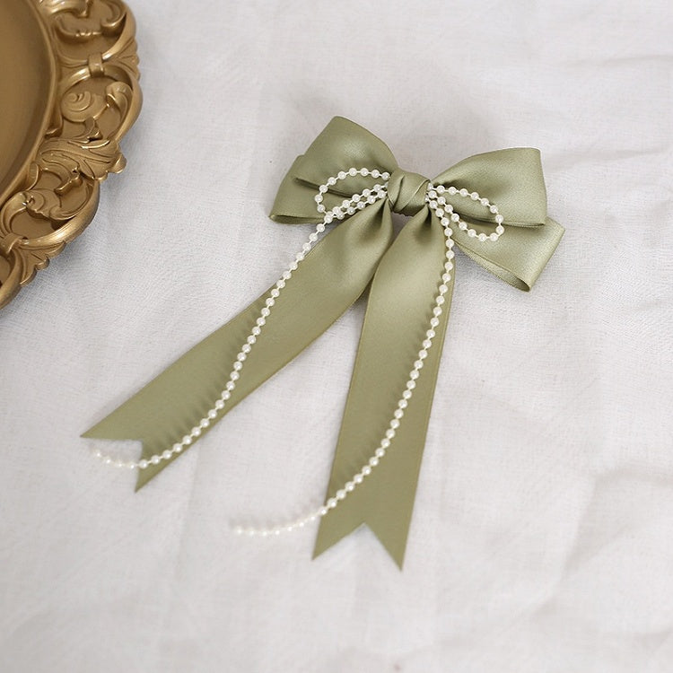Beaded Green Chain Bowknot Lolita Hairclip Large Country