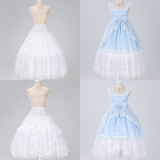 Length Fish-bone Glittering Stars Gorgeous White/Beige/Black Adjustable Petticoat