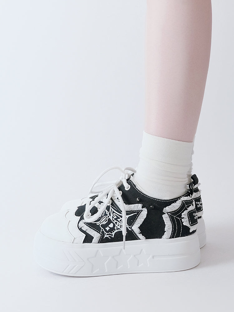 Black Star Applique Platform Sneakers