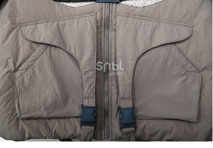 Patchwork Design Grey Hooded Down Jacket