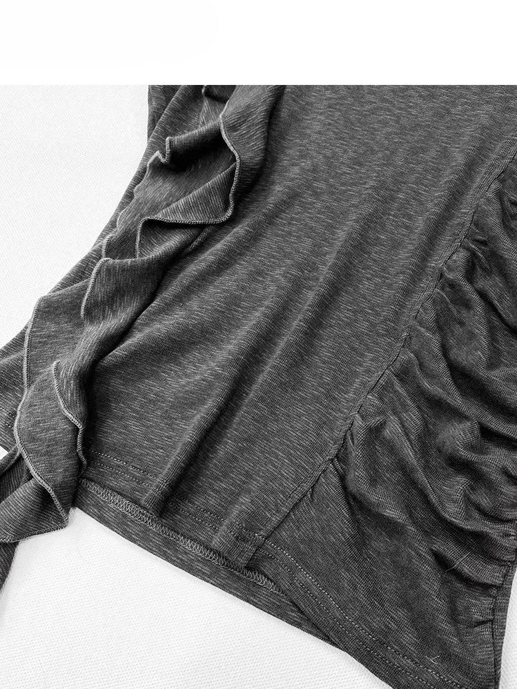 Asymmetrical Bittersweet Trim Hem Ruffles Gray Glamorous