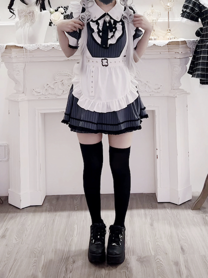 Set Collar Dark Peter Blue Top Pan Kei Stripes Maid Shorts Jirai with