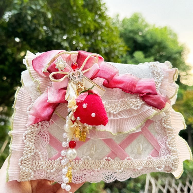 Light Pink Bow Accent Strawberry Charm Sweet Lolita Bag