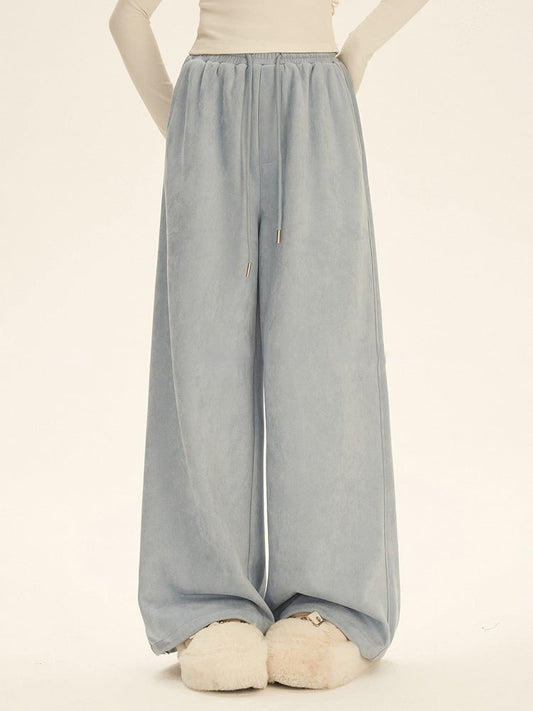 Blue Sweatpants Waist with Drawstring Athletic Slant Pockets