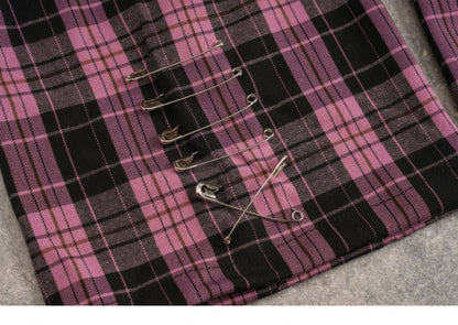 Pins Black and Pink Plaid Leg Sleeves