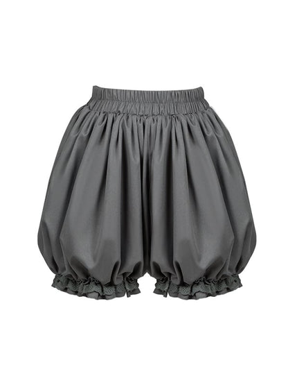 Gray Ouji Lolita Bloomer Shorts with Elastic Waist and Ruffle Cuffs