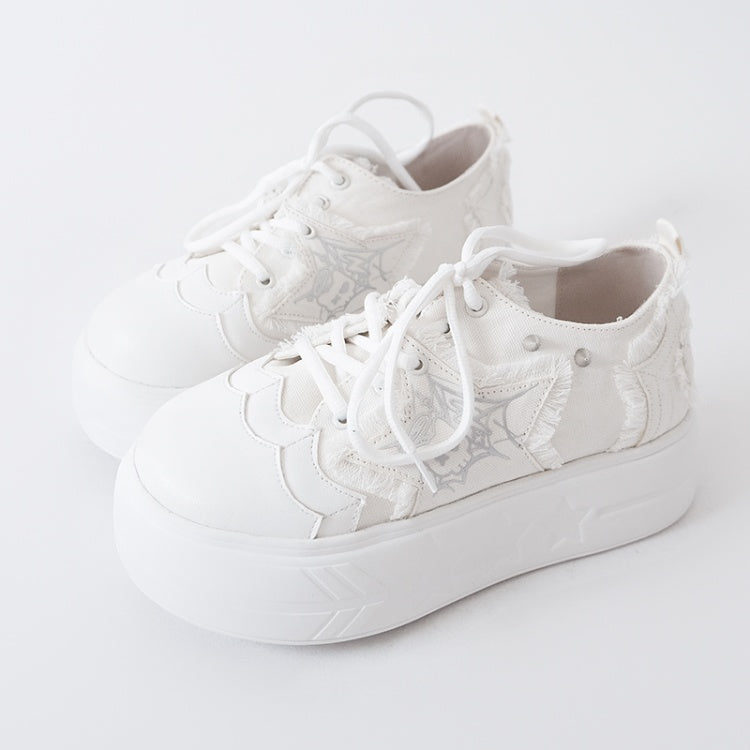 White Star Applique Platform Sneakers