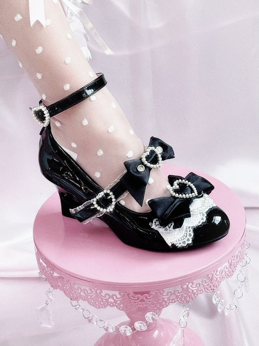 Wedge Janes Fashion Shoes Cut-out Heels Heart Kei Mary Jirai Black Gyaru