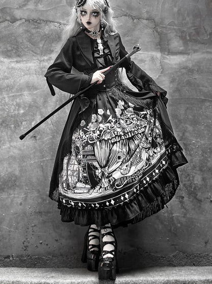 Black Pointed Shirt Flat Lolita Gothic Collar Long Available Sizes Plus Sleeves Layered