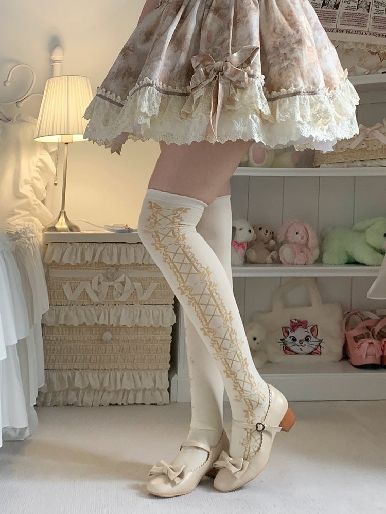 Bowknots Old School Lolita Over Knee Stockings