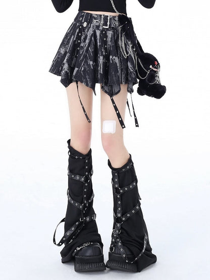 Skirt and Black Tie Hem Dye Handkerchief Gray
