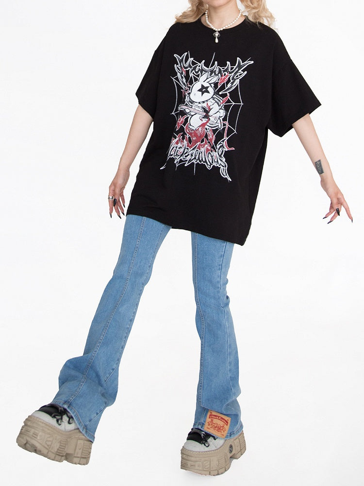 Pop Punk Black Bunny Oversized T-Shirt