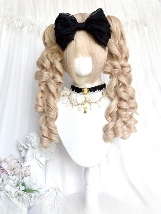 Blonde Straight Curly + Double Bangs Clips Claw Ponytail Wig With 43CM Short Length 22CM