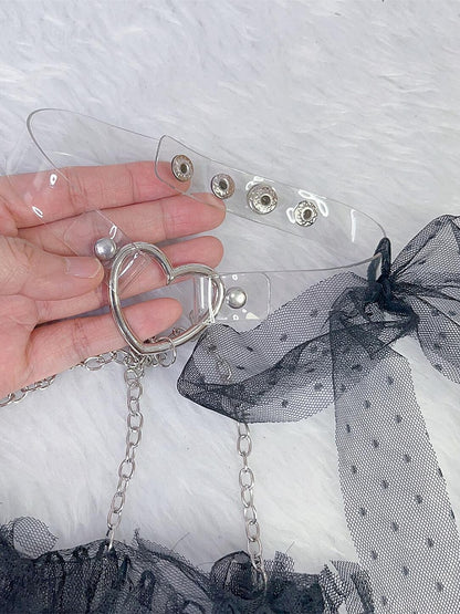 Garters Strap Self-tie Heart Sleeves Y2K With White/Black Tassels Leg Decorated