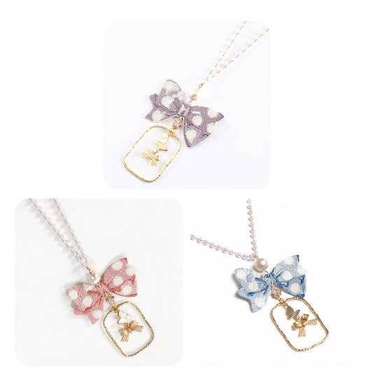 Pink / Blue / Purple Bowknot Pendant Necklace
