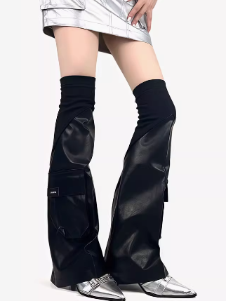 Black Cargo Pocket Punk Leg Warmers