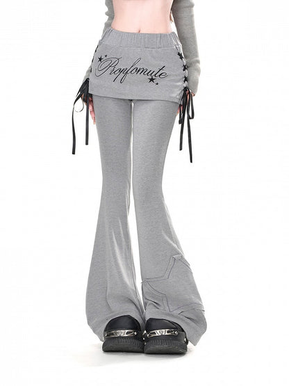 Grey Star Applique Glamorous Flared Pants with Lace-up Detail at Side