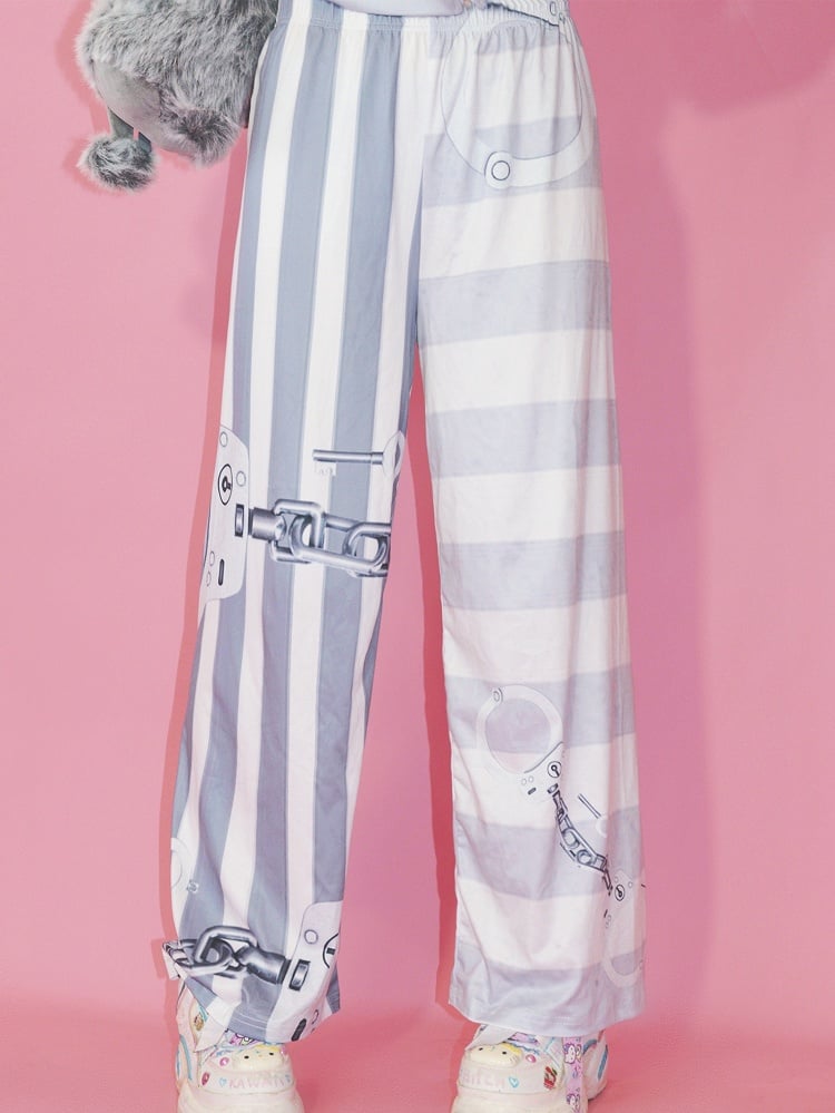 Pants Fashion Pattern Gyaru Gray Straight-leg Striped Cut